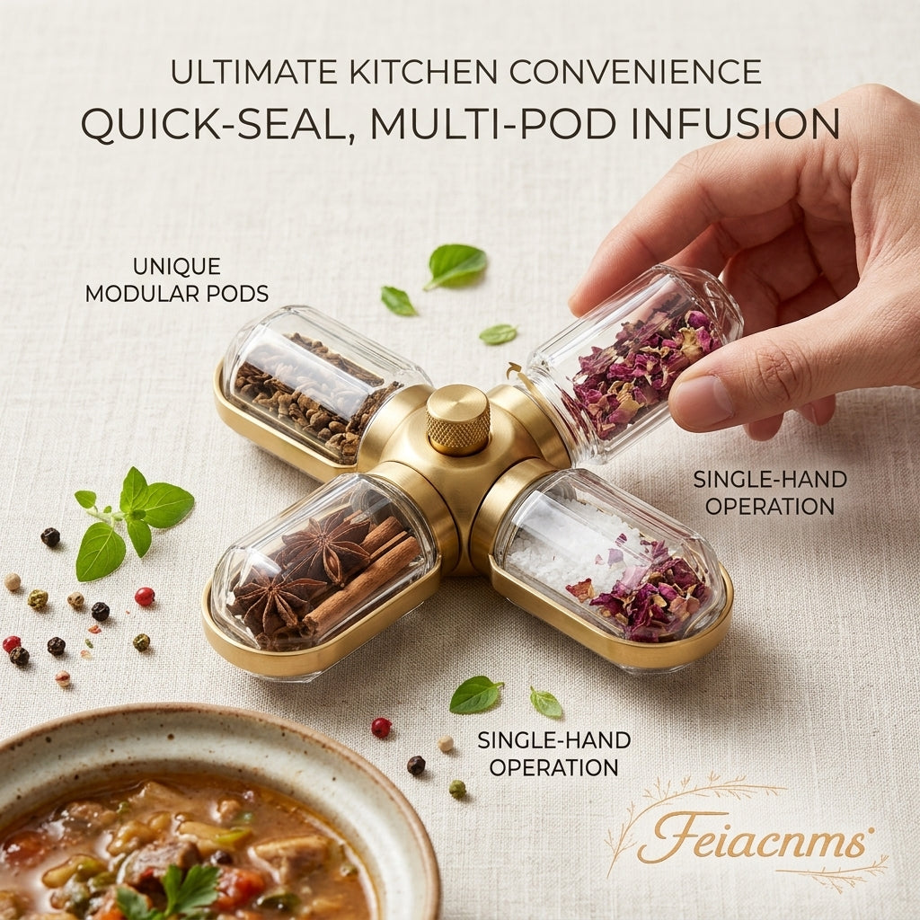 Feiacnms™ Modular Multi-Pod Spice Infuser – One-Handed Herb & Seasoning Tool for Soups, Broths, and Culinary Infusions