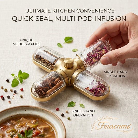 Feiacnms™ Modular Multi-Pod Spice Infuser – One-Handed Herb & Seasoning Tool for Soups, Broths, and Culinary Infusions